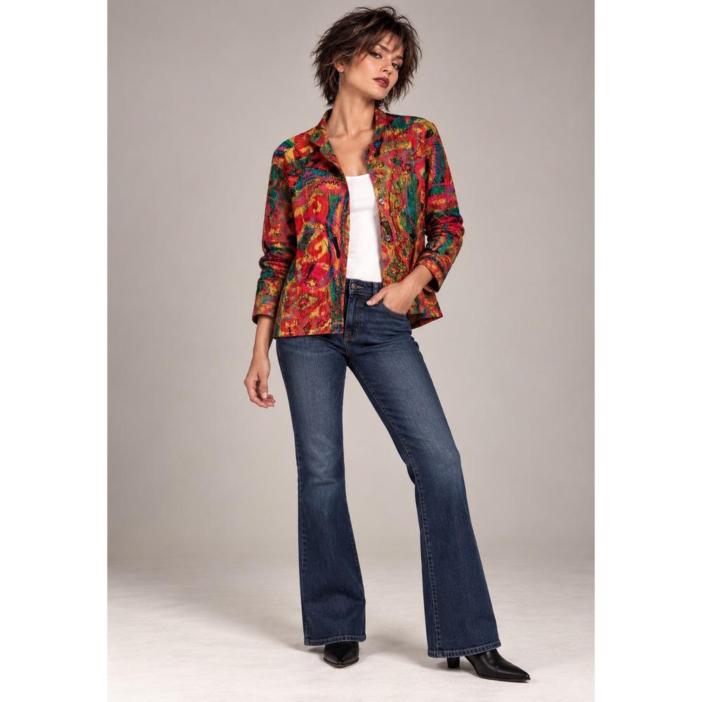 Chico's Size 2 Multicolor Embroidered Jacket Silk Lined Boho